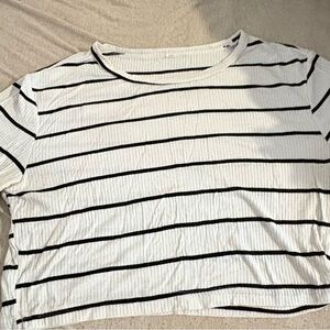 Classic Black and White Striped Croped Women's Tee
